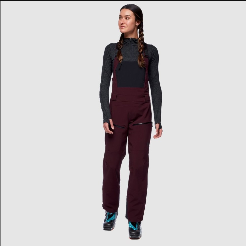 Black Diamond Women's Recon Stretch Ski Snowboard Bibs Burgundy Size Large